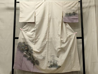 平和屋着物■訪問着　紬地　手描き　風景草木文　暈し染め　金彩　正絹　逸品　CABB3239oy