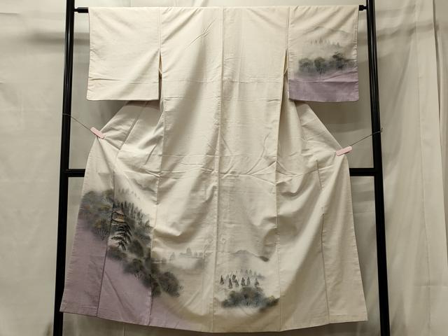 平和屋着物■訪問着　紬地　手描き　風景草木文　暈し染め　金彩　正絹　逸品　CABB3239oy