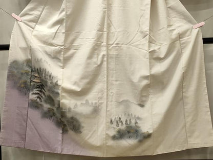 平和屋着物■訪問着　紬地　手描き　風景草木文　暈し染め　金彩　正絹　逸品　CABB3239oy