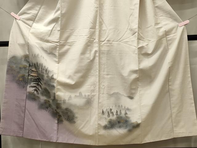 平和屋着物■訪問着　紬地　手描き　風景草木文　暈し染め　金彩　正絹　逸品　CABB3239oy