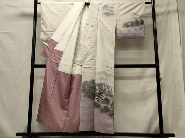 平和屋着物■訪問着　紬地　手描き　風景草木文　暈し染め　金彩　正絹　逸品　CABB3239oy