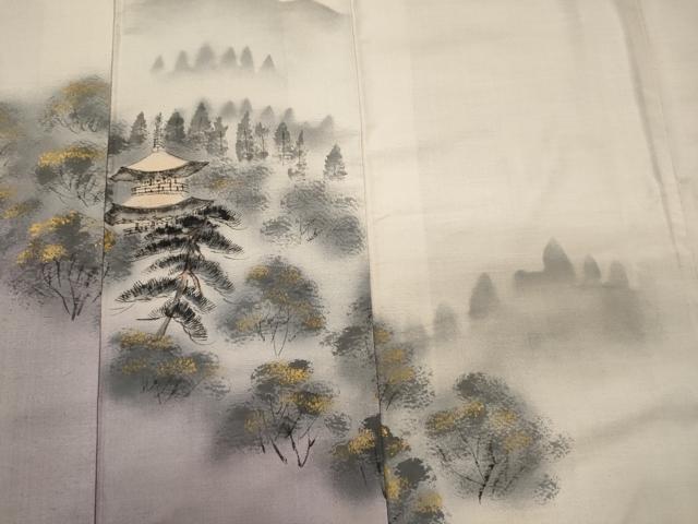 平和屋着物■訪問着　紬地　手描き　風景草木文　暈し染め　金彩　正絹　逸品　CABB3239oy