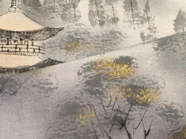 平和屋着物■訪問着　紬地　手描き　風景草木文　暈し染め　金彩　正絹　逸品　CABB3239oy