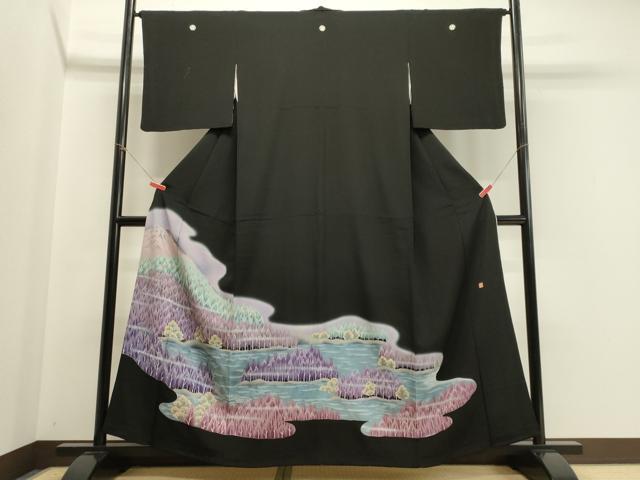 平和屋着物■豪華黒留袖 作家物 富士山 樹林文 暈し染め 正絹 逸品 CABB3288oy