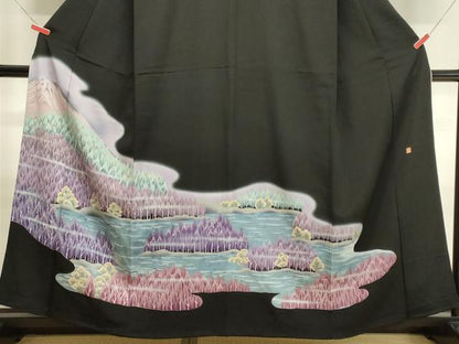 平和屋着物■豪華黒留袖 作家物 富士山 樹林文 暈し染め 正絹 逸品 CABB3288oy