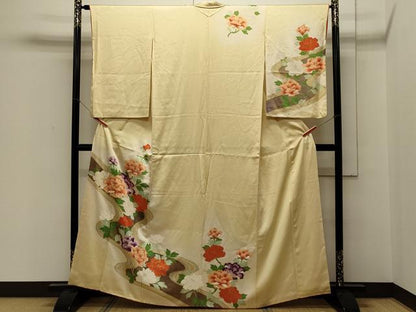 平和屋着物■訪問着　駒刺繍　草花文　牡丹　金彩　正絹　逸品　CABB3324oy