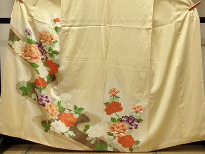 平和屋着物■訪問着　駒刺繍　草花文　牡丹　金彩　正絹　逸品　CABB3324oy
