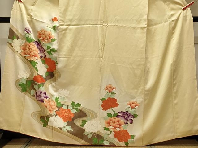 平和屋着物■訪問着　駒刺繍　草花文　牡丹　金彩　正絹　逸品　CABB3324oy