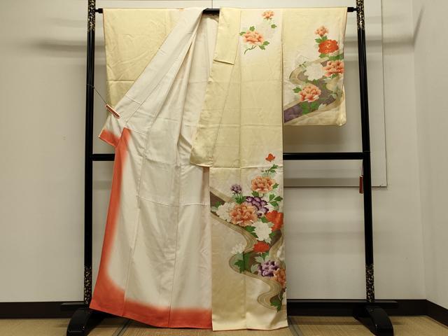 平和屋着物■訪問着　駒刺繍　草花文　牡丹　金彩　正絹　逸品　CABB3324oy