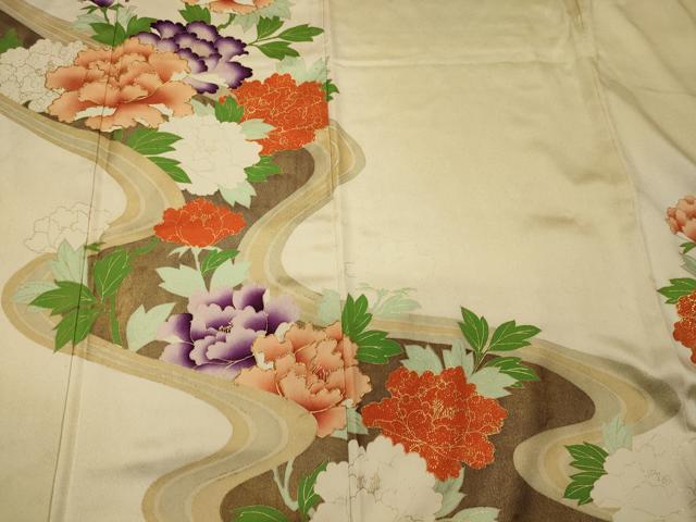 平和屋着物■訪問着　駒刺繍　草花文　牡丹　金彩　正絹　逸品　CABB3324oy