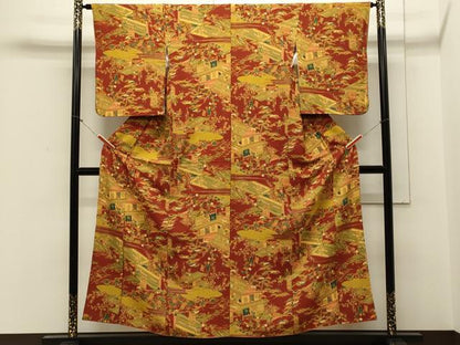 平和屋着物■上質な小紋 風景人物花松文 正絹 逸品 CABB3333oy