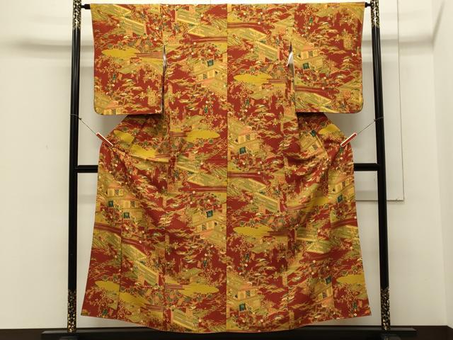 平和屋着物■上質な小紋 風景人物花松文 正絹 逸品 CABB3333oy