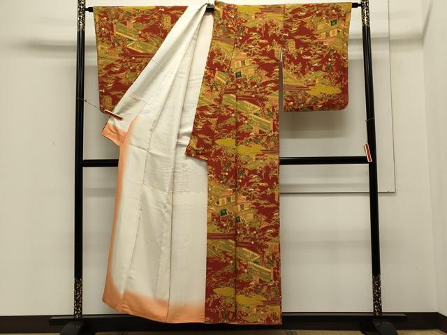 平和屋着物■上質な小紋 風景人物花松文 正絹 逸品 CABB3333oy