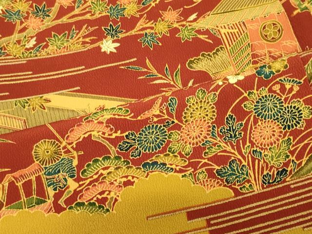 平和屋着物■上質な小紋 風景人物花松文 正絹 逸品 CABB3333oy