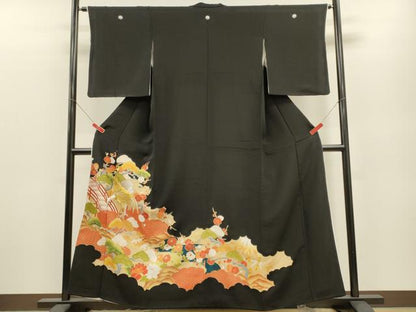 平和屋着物■豪華黒留袖 刺繍 渡橋群鶴松文 金彩 正絹 逸品 CABB3466oy