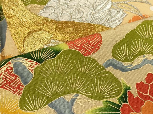 平和屋着物■豪華黒留袖 刺繍 渡橋群鶴松文 金彩 正絹 逸品 CABB3466oy