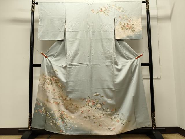 平和屋着物■訪問着　扇面草花文　宝尽くし　暈し染め　金彩　正絹　逸品　CABB3524oy