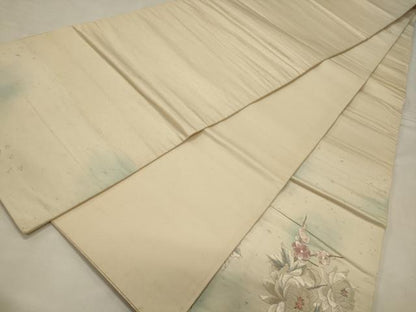 平和屋着物◎六通柄袋帯 刺繍 草花文 藤花房 銀糸 正絹 逸品 CABB3544oy