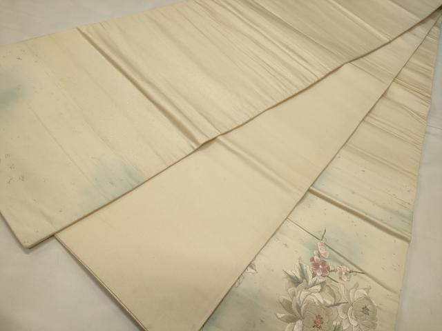 平和屋着物◎六通柄袋帯 刺繍 草花文 藤花房 銀糸 正絹 逸品 CABB3544oy
