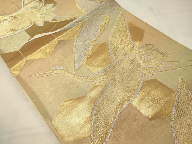平和屋着物◎六通柄袋帯 亀甲飛鶴文 金銀糸 正絹 逸品 CABB3570oy