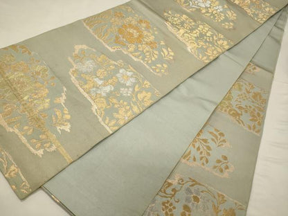 平和屋着物◎六通柄 本袋帯 草花文 金銀糸 正絹 逸品 CABB3573oy