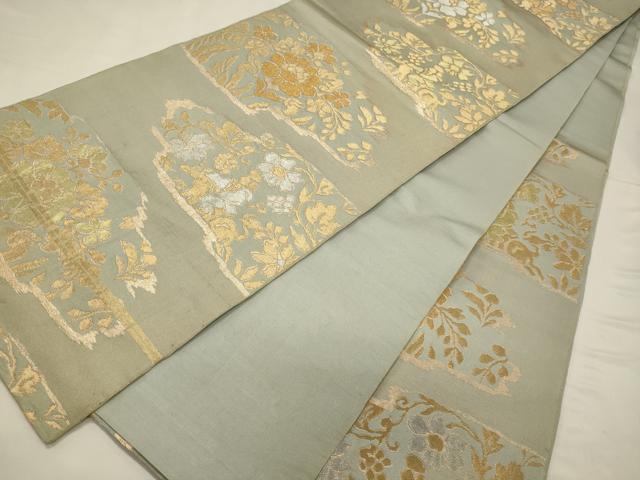 平和屋着物◎六通柄 本袋帯 草花文 金銀糸 正絹 逸品 CABB3573oy