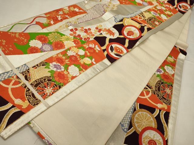 平和屋着物●極上　六通柄袋帯　唐織　和更紗　銀糸　逸品　DZAB2389kh6 平和屋着物◎六通柄袋帯 唐織 更紗唐草文 黒地 金糸 正絹 逸品