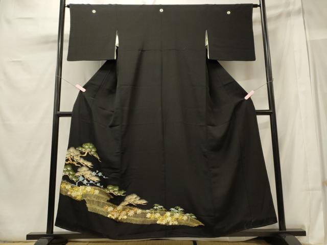 平和屋着物■豪華黒留袖 刺繍 枝花松文 金彩 正絹 逸品 CABB3590oy
