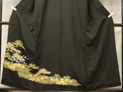 平和屋着物■豪華黒留袖 刺繍 枝花松文 金彩 正絹 逸品 CABB3590oy