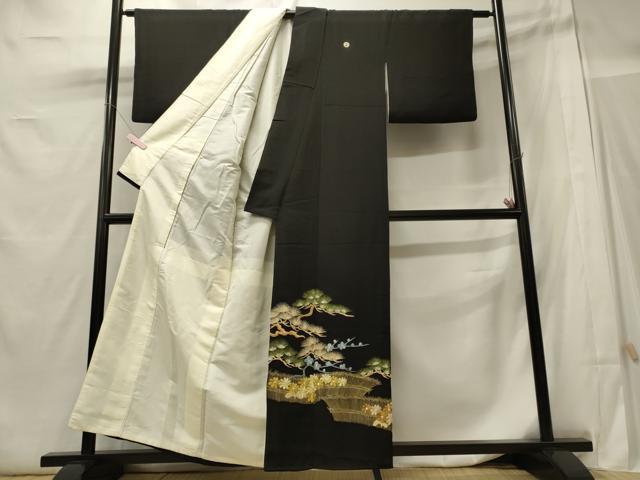 平和屋着物■豪華黒留袖 刺繍 枝花松文 金彩 正絹 逸品 CABB3590oy