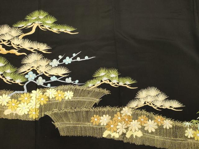 平和屋着物■豪華黒留袖 刺繍 枝花松文 金彩 正絹 逸品 CABB3590oy