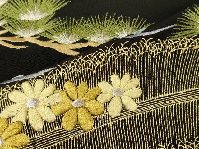 平和屋着物■豪華黒留袖 刺繍 枝花松文 金彩 正絹 逸品 CABB3590oy