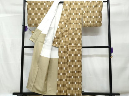 平和屋着物■上質な紬　格子柄　正絹　逸品　CABB3614fb