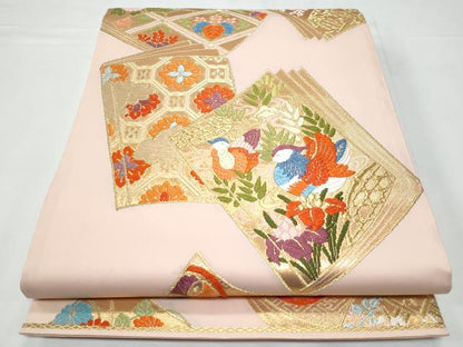 平和屋着物◎六通柄袋帯　冊子鴛鴦花文　金糸　正絹　逸品　CABB3663fb