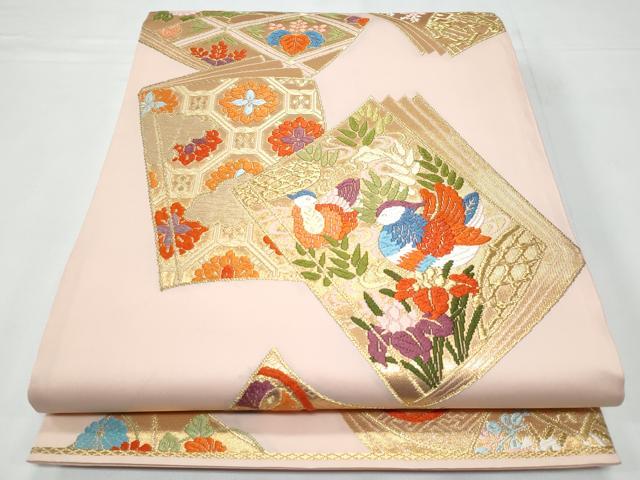 平和屋着物◎六通柄袋帯　冊子鴛鴦花文　金糸　正絹　逸品　CABB3663fb