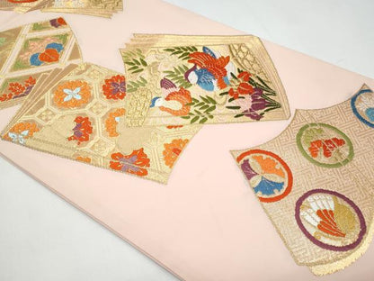 平和屋着物◎六通柄袋帯　冊子鴛鴦花文　金糸　正絹　逸品　CABB3663fb