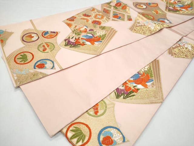 平和屋着物◎六通柄袋帯　冊子鴛鴦花文　金糸　正絹　逸品　CABB3663fb