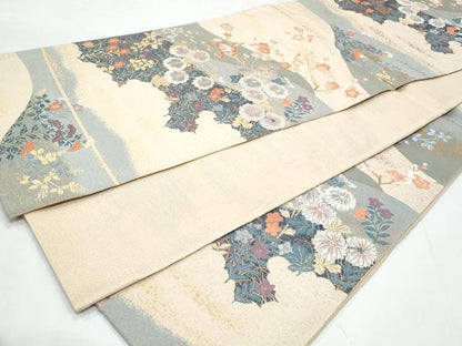 平和屋着物◎六通柄袋帯　唐織　草花文　金糸　正絹　逸品　CABB3675fb