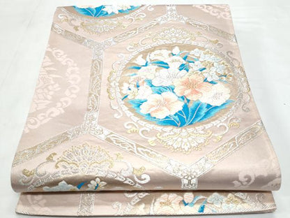 平和屋着物◎六通柄袋帯　唐織　亀甲花丸文　金銀糸　正絹　逸品　CABB3684fb