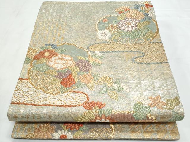平和屋着物◎六通柄袋帯　綴れ　吉祥花文　金銀糸　正絹　逸品　CABB3692fb
