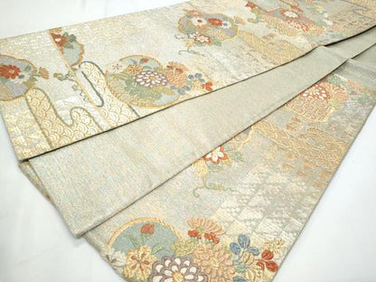 平和屋着物◎六通柄袋帯　綴れ　吉祥花文　金銀糸　正絹　逸品　CABB3692fb