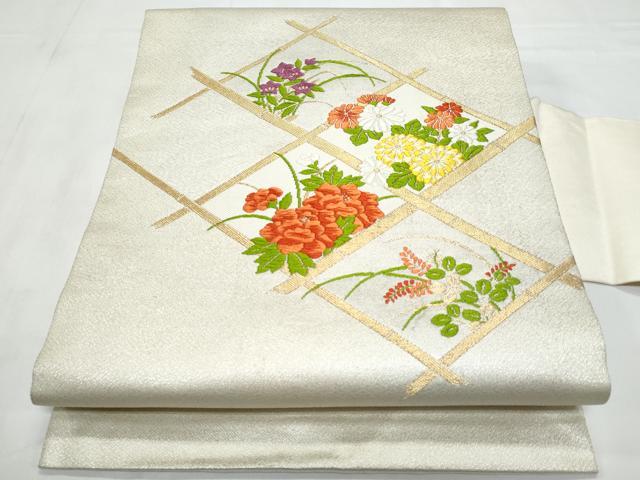 平和屋着物◎九寸名古屋帯　唐織　草花文　金銀糸　正絹　逸品　CABB3708fb