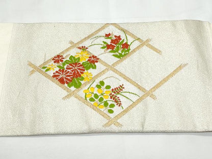 平和屋着物◎九寸名古屋帯　唐織　草花文　金銀糸　正絹　逸品　CABB3708fb