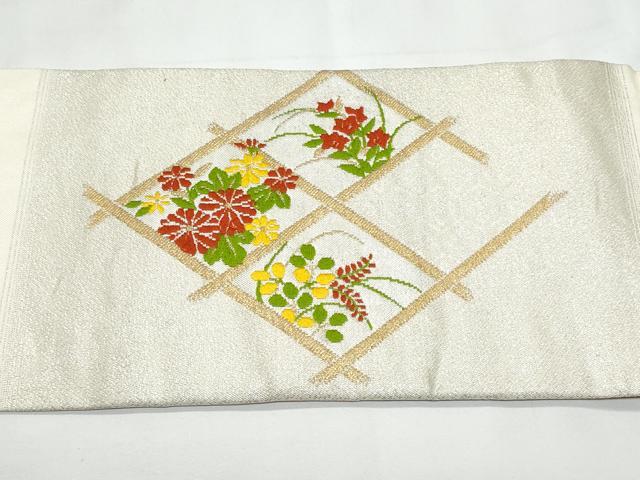 平和屋着物◎九寸名古屋帯　唐織　草花文　金銀糸　正絹　逸品　CABB3708fb