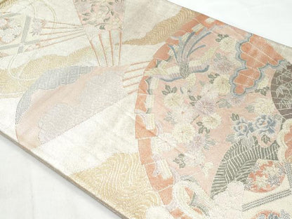 平和屋着物◎佐賀錦　六通柄袋帯　檜扇鳳凰花文　金銀糸　正絹　逸品　CABB3716fb