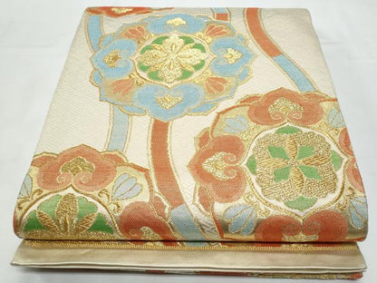 平和屋着物◎六通柄袋帯　立涌正倉院花文　金糸　正絹　逸品　CABB3725fb