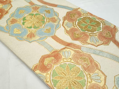 平和屋着物◎六通柄袋帯　立涌正倉院花文　金糸　正絹　逸品　CABB3725fb