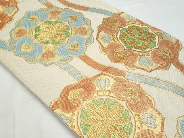 平和屋着物◎六通柄袋帯　立涌正倉院花文　金糸　正絹　逸品　CABB3725fb
