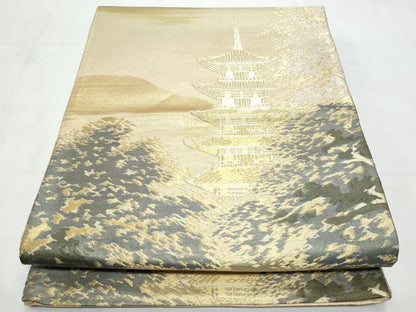 平和屋着物◎六通柄袋帯　名所風景文　金銀糸　正絹　逸品　CABB3727fb