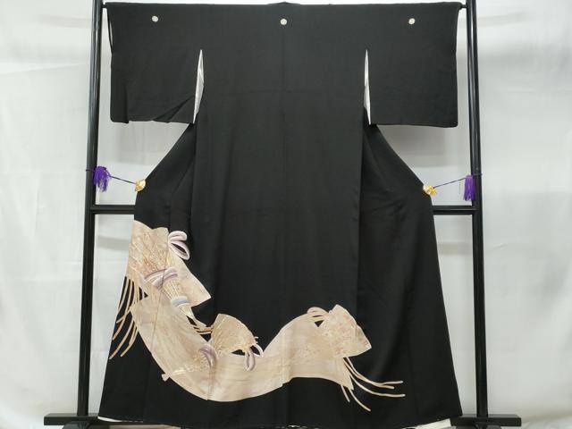 平和屋着物■豪華黒留袖 駒刺繍 檜扇文 金銀彩 正絹 逸品 CABB3761fb